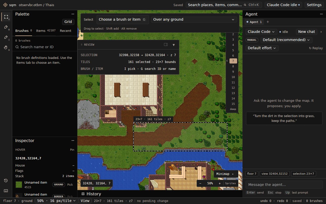 The sqm map editor open on the north bridge of Thais.